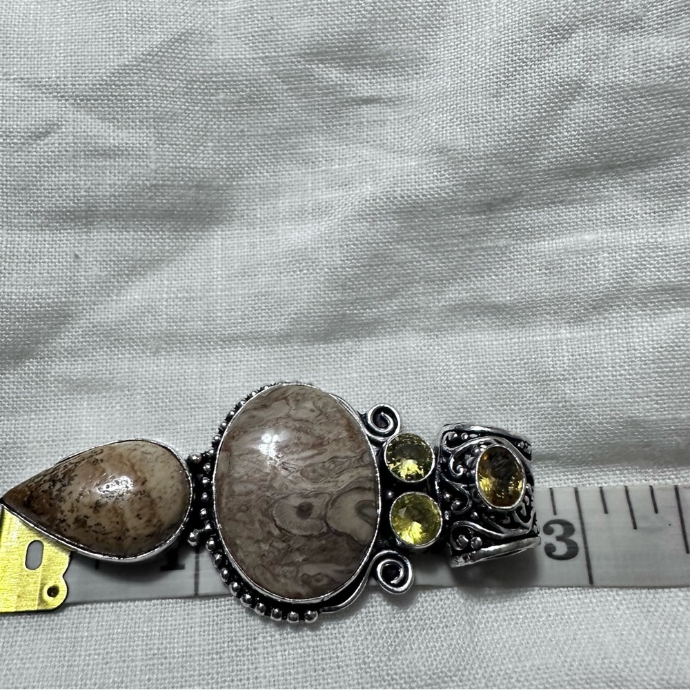 Handcrafted Artisan Jewelry Beige Picture Jasper Pendant with Citrine Accents - Picture 14 of 14